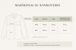 Moteriškų lininių marškinių su rankovėmis dydžių lentelė