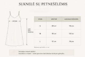 Lininės suknelės su petnešėlėmis dydžių lentelė